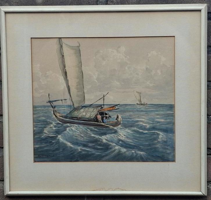 Soewardja (1900) Indonesië.  Perahu later di laut. Aquarel., Antiek en Kunst, Kunst | Schilderijen | Klassiek, Ophalen