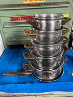 Vintage pannenset van bk doree, Huis en Inrichting, Ophalen, Gebruikt, Rvs, Pannenset