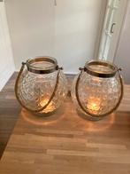2 Ronde Windlichten/vazen met Touw, Huis en Inrichting, Woonaccessoires | Kandelaars en Kaarsen, Overige materialen, Overige kleuren