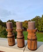 3 Zware Houten Kandelaars  !!!, Ophalen of Verzenden, Hout, Minder dan 25 cm