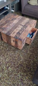 Massief houten salontafel van botenhout, Huis en Inrichting, Tafels | Salontafels, Ophalen, Gebruikt, Rustiek, Vierkant