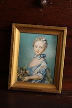 Schilderijtje op Zijde/Marie Antoinette in Bois Dore Lijstje, Antiek en Kunst, Curiosa en Brocante, Ophalen of Verzenden
