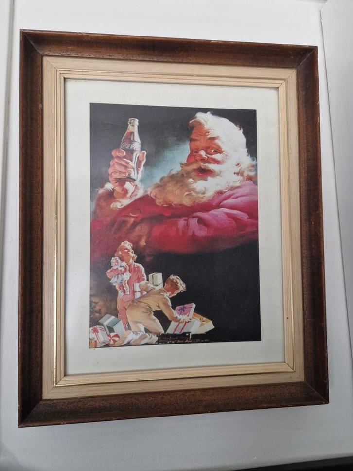 Coca Cola Kerstman Print Ingelijst - 47x38 cm, Diversen, Kerst, Zo goed als nieuw, Ophalen of Verzenden