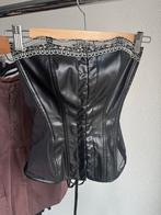 Vintage Y2K zwart nep leren korset met kanten rand, Vintage, Vintage, Ophalen of Verzenden, Body of Korset