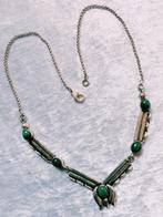 Mooie Zilveren Collier met Malachiet, Sieraden, Tassen en Uiterlijk, Antieke sieraden, Verzenden, Zilver, Ketting, Met edelsteen