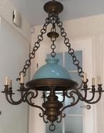 Grote antieke bronze hang olielamp met 9 kandelaars, Antiek en Kunst, Ophalen of Verzenden