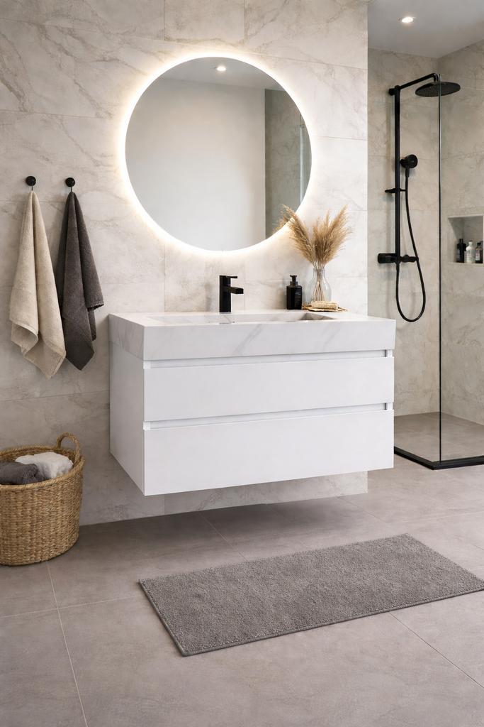 Wasmeubel met wastafel marmerlook wit 80cm (nieuw), Huis en Inrichting, Badkamer | Badkamermeubels, Nieuw, Wasbak of Wastafel