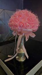 Zilver vaasje met roze boeketje kunst, Huis en Inrichting, Ophalen of Verzenden, Zo goed als nieuw, Binnen