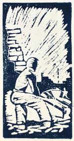 D. Bürger (XX-XX) Houtsnede 'Arbeider in steenfabriek' ~192, Ophalen of Verzenden