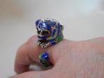 Prachtige zilveren royale ring panter met emaillen nr.557, Verzenden, Zilver, Ring