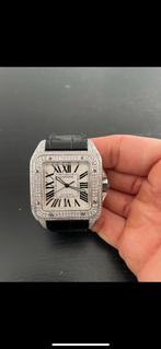 Cartier Santos Diamanten Horloge + Nieuwe Band, Sieraden, Tassen en Uiterlijk, Horloges | Heren, Leer, Staal, Polshorloge, Zo goed als nieuw