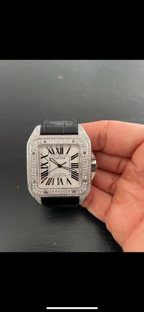 Cartier Santos Diamanten Horloge + Nieuwe Band, Sieraden, Tassen en Uiterlijk, Horloges | Heren, Zo goed als nieuw, Polshorloge