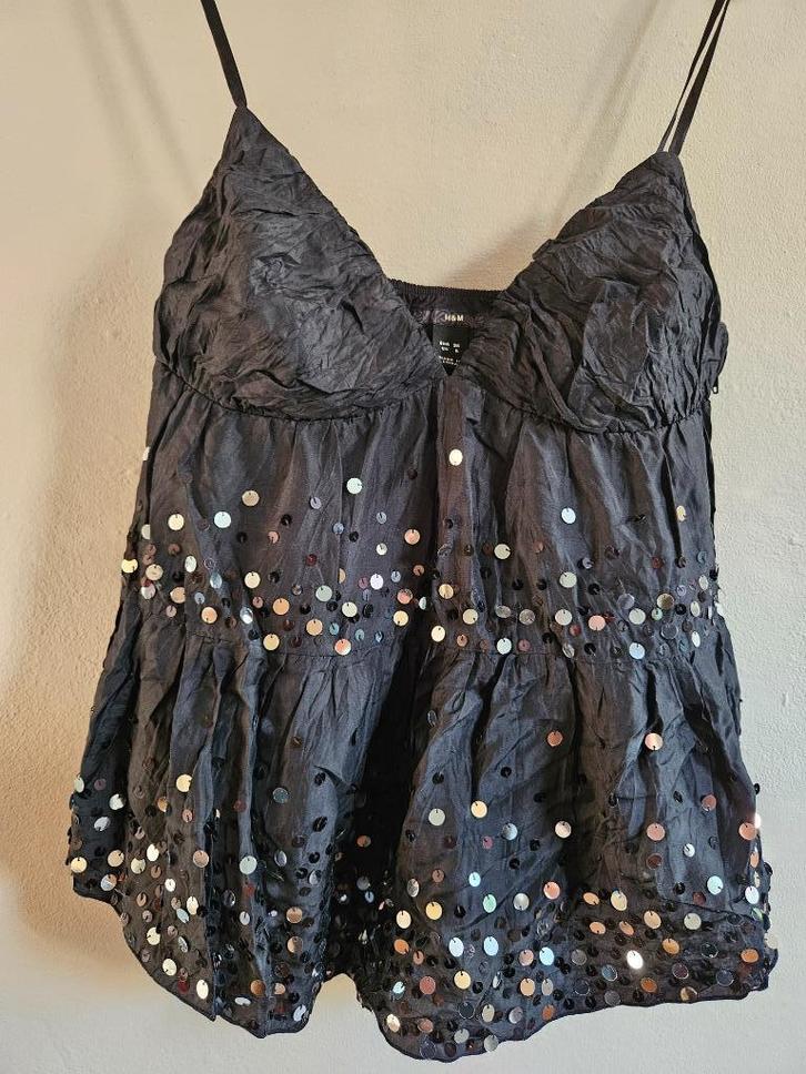 Mooie zwarte top voorzien van glitter pailletten mt. 36, Kleding | Dames, Tops, Nieuw, Maat 36 (S), Zwart, Zonder mouw, Ophalen of Verzenden
