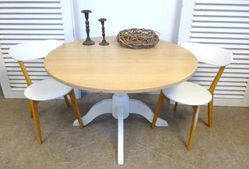 Prachtige witte landelijke ronde eiken eettafel 120 cm beschikbaar voor biedingen