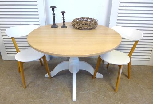 Prachtige witte landelijke ronde eiken eettafel 120 cm, Huis en Inrichting, Tafels | Eettafels, Zo goed als nieuw, 50 tot 100 cm