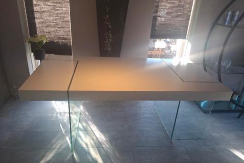 Eetkamertafel Germania hoogglans wit met glas 190x100x75, Huis en Inrichting, Bureaus, Gebruikt, Ophalen