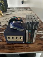 Nintendo Gamecube + 4 games, Paars, Met 2 controllers, Ophalen of Verzenden, Gebruikt