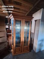 Houten vitrinekast met glazen deuren, Ophalen, 100 tot 150 cm, Klassiek, 25 tot 50 cm