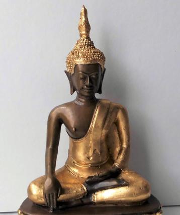 Oud bronzen Boeddha beeld - Bladgoud vergulding
