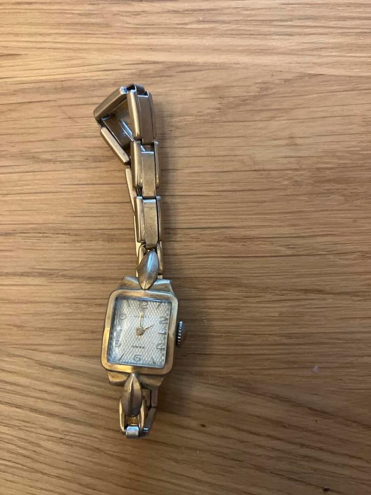 Verguld dameshorloge jaren 50 met Expandro band, Sieraden, Tassen en Uiterlijk, Horloges | Dames, Gebruikt, Polshorloge, Overige merken