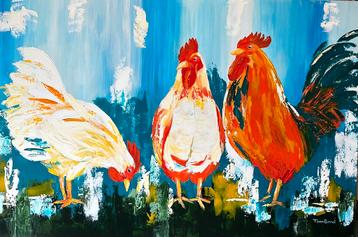 Teresinha van Bavel- Kippen-Handgeschilderd (100%)-origineel beschikbaar voor biedingen