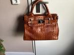 Bruine 100 %  leren tas met slangen design, Ophalen of Verzenden, Gebruikt, Bruin, Handtas