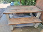 Gratis houten tuintafel (160x90) en bankje, Tuin en Terras, Tuintafels, Ophalen, Gebruikt, Rechthoekig, Hout