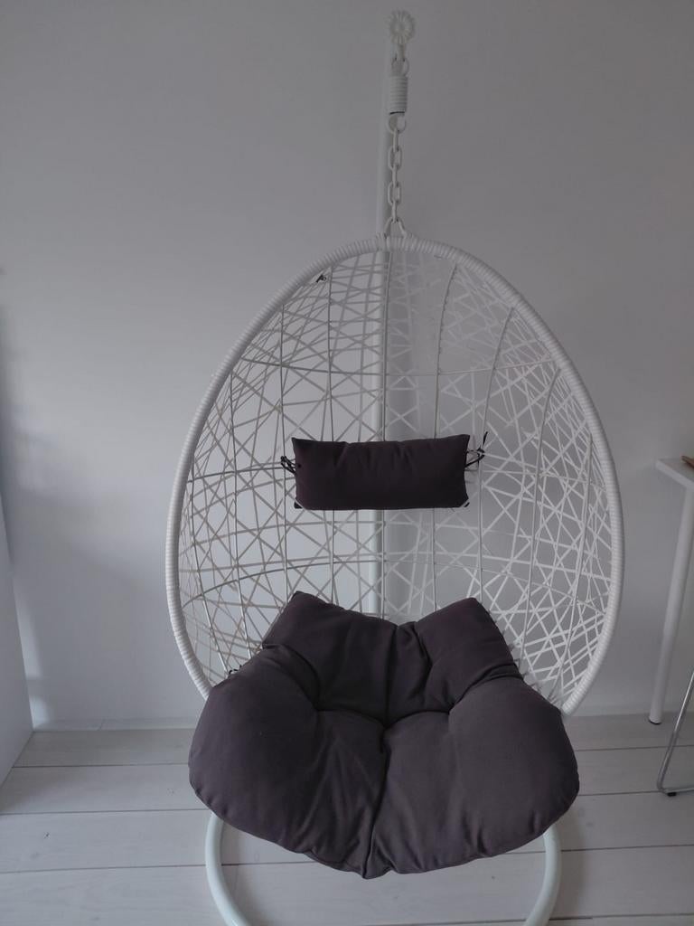 Witte hangstoel / ei stoel met kussens, Huis en Inrichting, Stoelen, Ophalen, Gebruikt, Stof, Wit