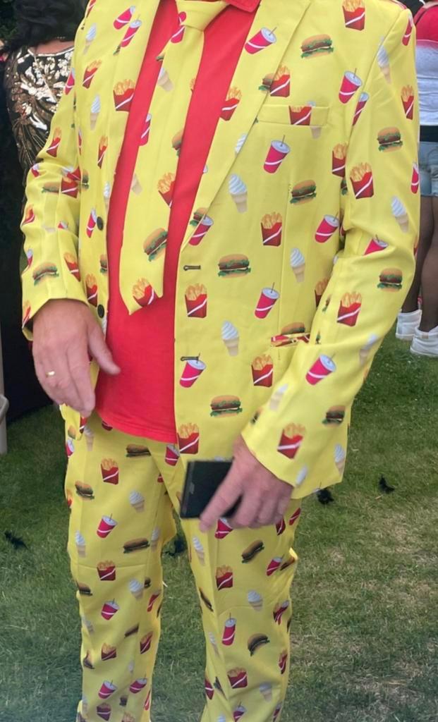 Broek, Colbert en stropdas , Foodprint, Kleding | Heren, Carnavalskleding en Feestkleding, Zo goed als nieuw, Carnaval, Maat 56/58 (XL)