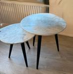 2 bijzettafels van marmer (wit/grijs), Ophalen, Minder dan 55 cm, Rond, Zo goed als nieuw
