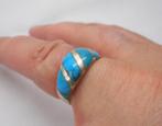 Zilveren vintage ring met turquoise maat 17.25 nr.850, Sieraden, Tassen en Uiterlijk, Ringen, Verzenden, Zo goed als nieuw, 17 tot 18