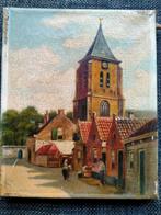 Hollandse dorps uitzicht met kerk, Antiek en Kunst, Ophalen of Verzenden