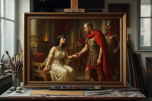 Cleopatra en Caesar schilderij op aanvraag, Antiek en Kunst, Kunst | Schilderijen | Klassiek, Verzenden