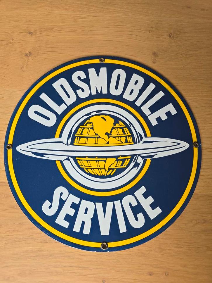 Prachtige rond Oldsmobile service emaille bord in topstaat, Verzamelen, Merken en Reclamevoorwerpen, Zo goed als nieuw, Reclamebord