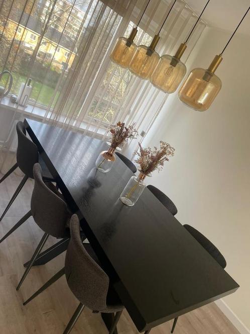 richmond interiors oakura zwart eettafel 200x95cm eikenhout!, Huis en Inrichting, Tafelonderdelen, Zo goed als nieuw, 200 cm of meer