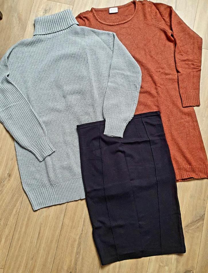 Set 2 positiejurken en 1 positierok, Kleding | Dames, Positiekleding, Zo goed als nieuw, Jurk, Bruin, Ophalen of Verzenden