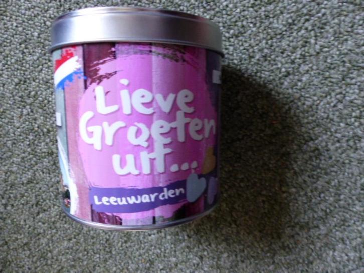 blikje lieve groeten uit Leeuwarden tas plattegrond, Verzamelen, Blikken, Gebruikt, Overige, Overige merken, Ophalen of Verzenden