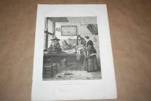 Antieke gravure uit 1875 - Kleermakerswinkel in de 17e eeuw, Antiek en Kunst, Kunst | Etsen en Gravures, Ophalen of Verzenden