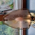 Antieke, koperen lamp met gebrandschilderde afbeelding, Huis en Inrichting, Ophalen, Gebruikt, Minder dan 50 cm, Antiek, Jugendstil