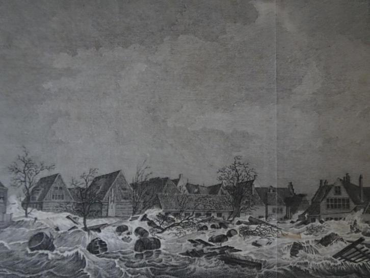 gravure overstroming Wijnbergsche Kaai Vlissingen 1808, Antiek en Kunst, Kunst | Etsen en Gravures, Verzenden