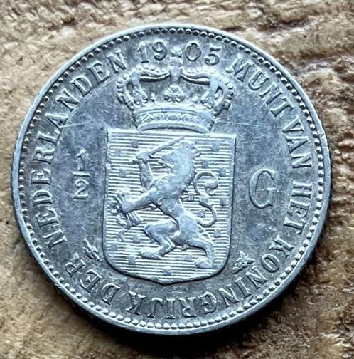 halve gulden 1905 Wilhelmina, Postzegels en Munten, Munten | Nederland, Losse munt, ½ gulden, Koningin Wilhelmina, Zilver, Ophalen
