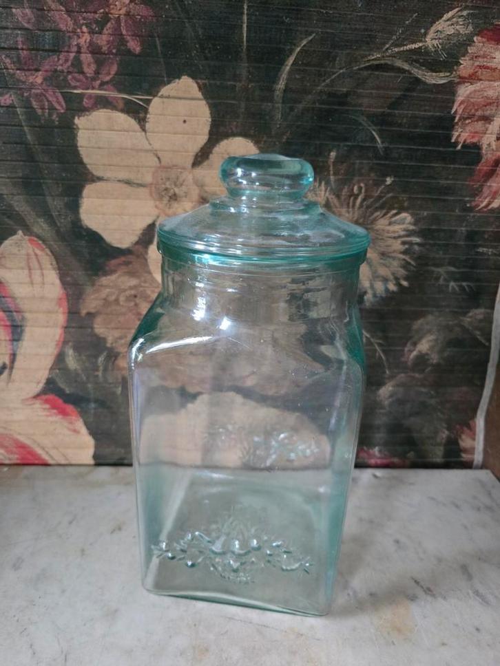 Blauw glazen snoeppot stolppot, Antiek en Kunst, Antiek | Glas en Kristal, Ophalen of Verzenden