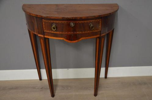 Antieke ingelegde wandtafel – halve maan tafel, Antiek en Kunst, Antiek | Meubels | Tafels, Ophalen