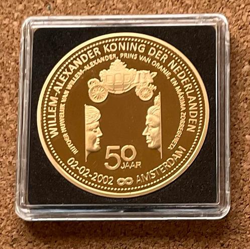 Penning - Willem Alexander 50 Jr Rijtoer Huwelijk 02-02-2002, Postzegels en Munten, Penningen en Medailles, Overige materialen