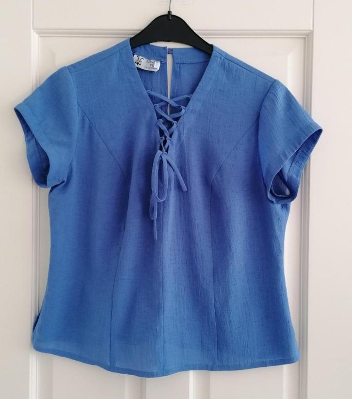 Edgar Vos lila paars shirt / top vhals geregen mt 42 46183, Kleding | Dames, Tops, Zo goed als nieuw, Maat 42/44 (L), Paars, Korte mouw