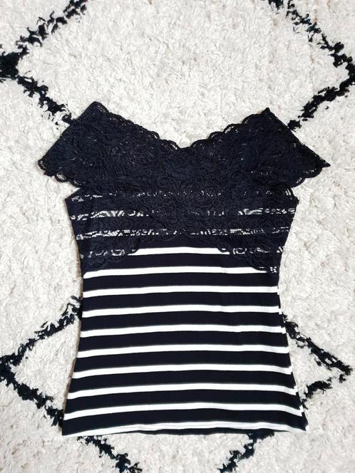 Nieuw mooie stretch top met kant gestreept maat S, Kleding | Dames, Tops, Nieuw, Maat 36 (S), Overige kleuren, Korte mouw, Ophalen of Verzenden