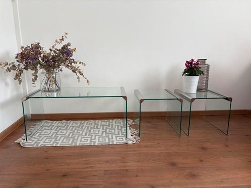 Bijzettafel, glass tables x 2 L 35cm x B 35cm, H 34cm, Huis en Inrichting, Tafels | Bijzettafels, Gebruikt, Vierkant, Minder dan 45 cm