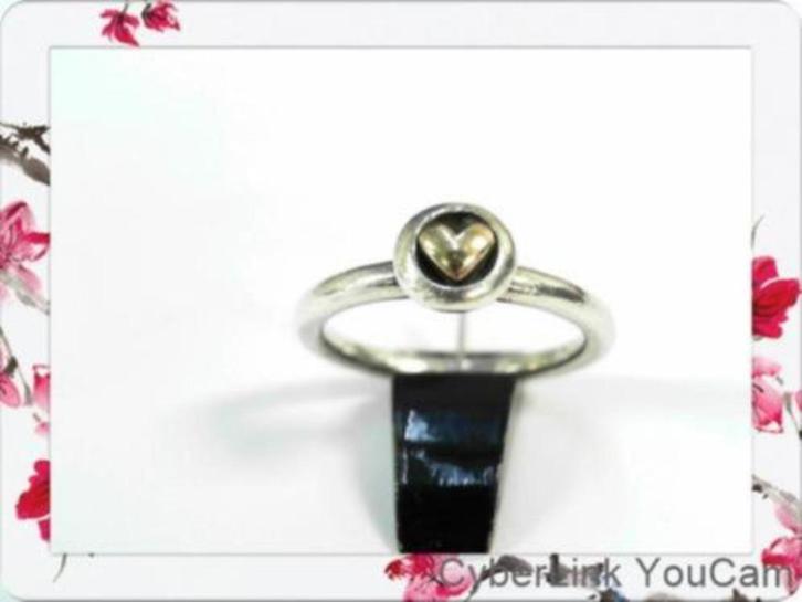 16179 Pandora Zilveren ring met geelgoud hart, Sieraden, Tassen en Uiterlijk, Ringen, Zo goed als nieuw, Dame, Kleiner dan 17