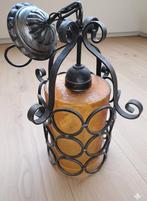 Smeedijzeren Hanglamp met Amberkleurig Glas, Ophalen of Verzenden, Gebruikt