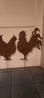 Tuin decoratie - metalen kip en haan tuinsteker, Tuin en Terras, Tuinstekers, Ophalen of Verzenden, Gebruikt